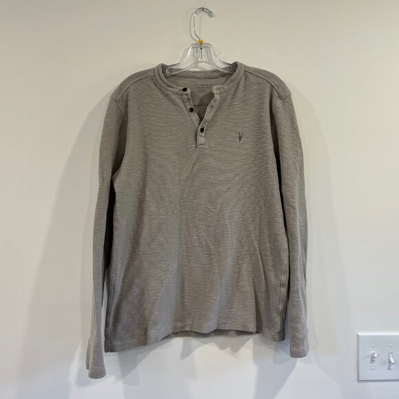 ALLSAINTS Muse Henley Men's Small Natural Tan Waffle Knit Long Sleeve Thermal - Picture 1 of 10